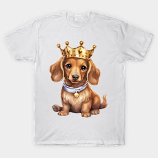 Watercolor Dachshund Dog Wearing a Crown T-Shirt